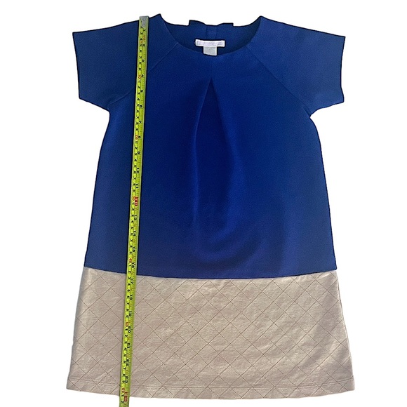 Janie & Jack Color Block Blue & Tan Dress w/ Bow Accent Girls Size 6 - Picture 5 of 10